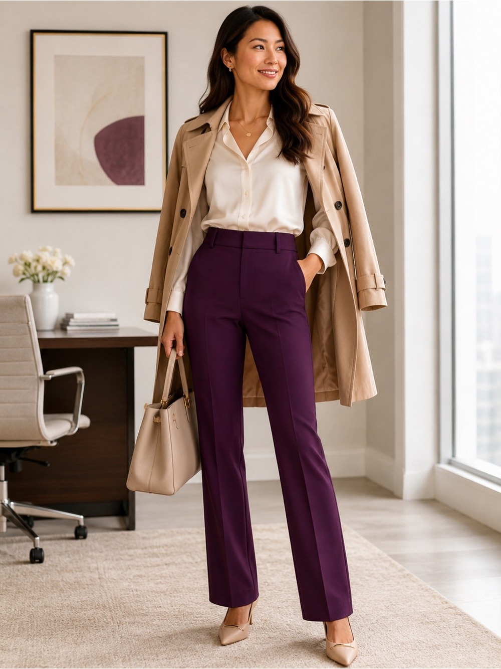 Anne Klein Jayne Petite 10 Plum Purple Straight Leg Trouser Pants NWT